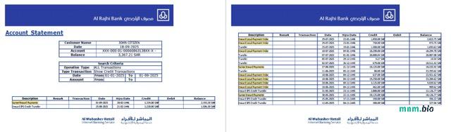 Arabia Saudyjska Saudi national wyciąg bankowy szablon Worda i PDF